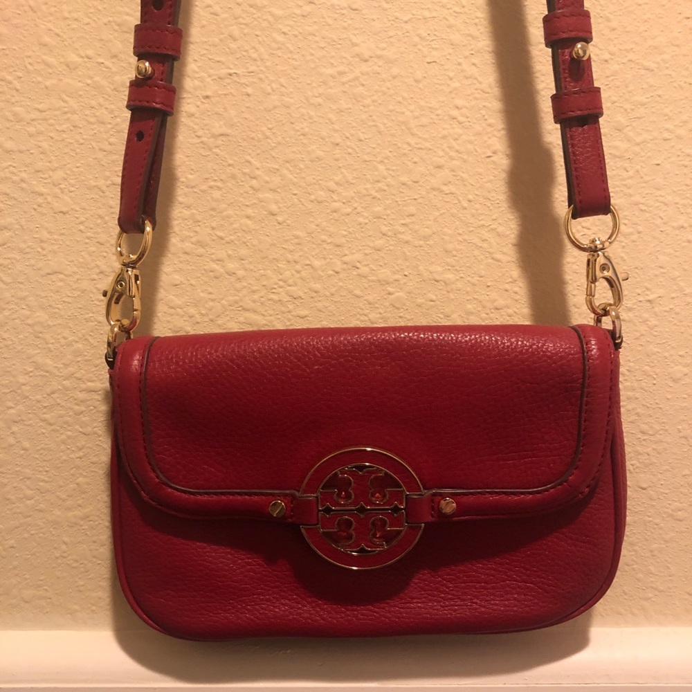 Red Tory Burch Clutch Purse with Detachable Strap